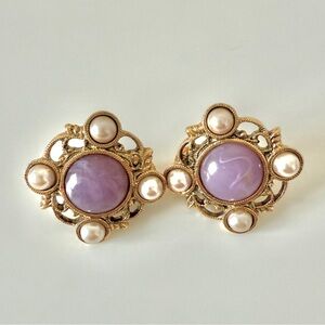 Vintage Gold and Pink Clip-On Earrings